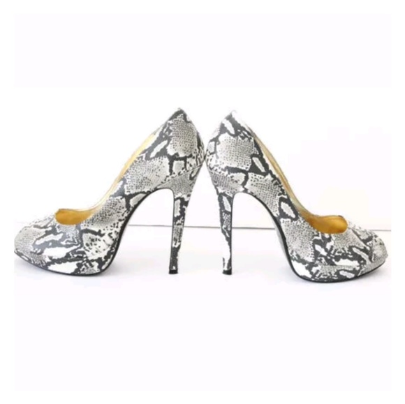 Colin Stuart Leather Heels Platform Shoes Peep Toe Snake skin - Picture 3 of 7